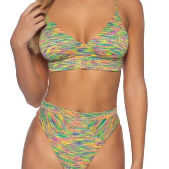 ISABELLA ROSE MAUI HIGH WAIST CUT OUT BACK BIKINI MULTICOLOR SWIM BOTTOM SMALL - Picture 9 of 9